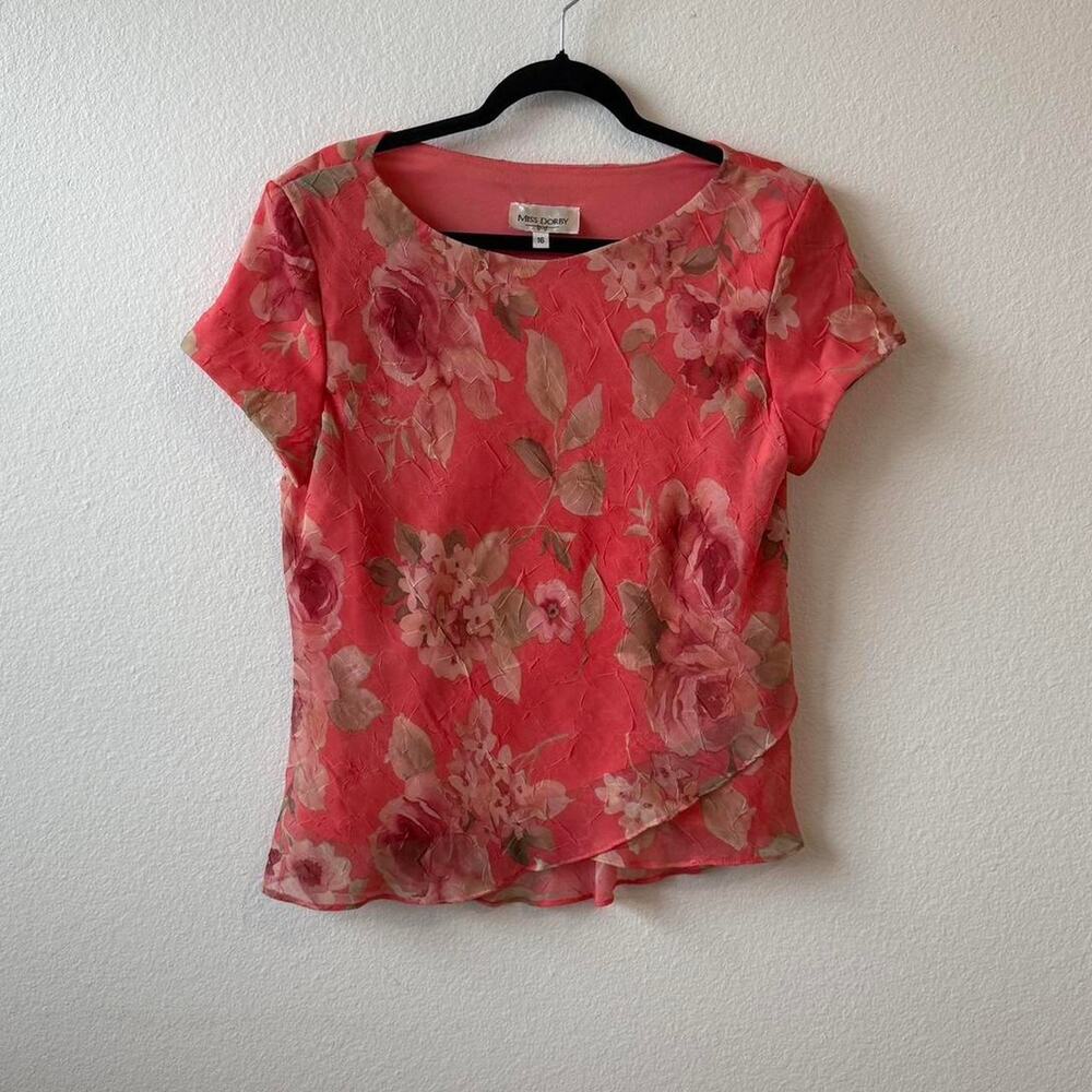 Vintage coral pink floral blouse
